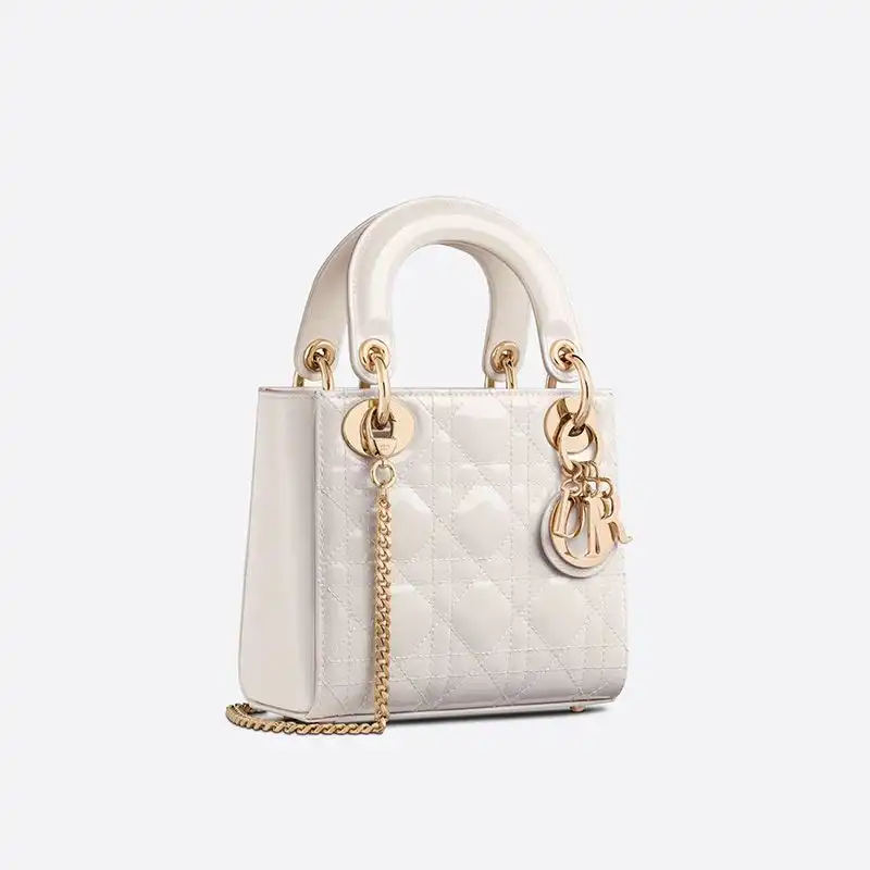 Cheap Mini Lady Dior Bag Patent Cannage Calfskin White 0127 Hot Sale