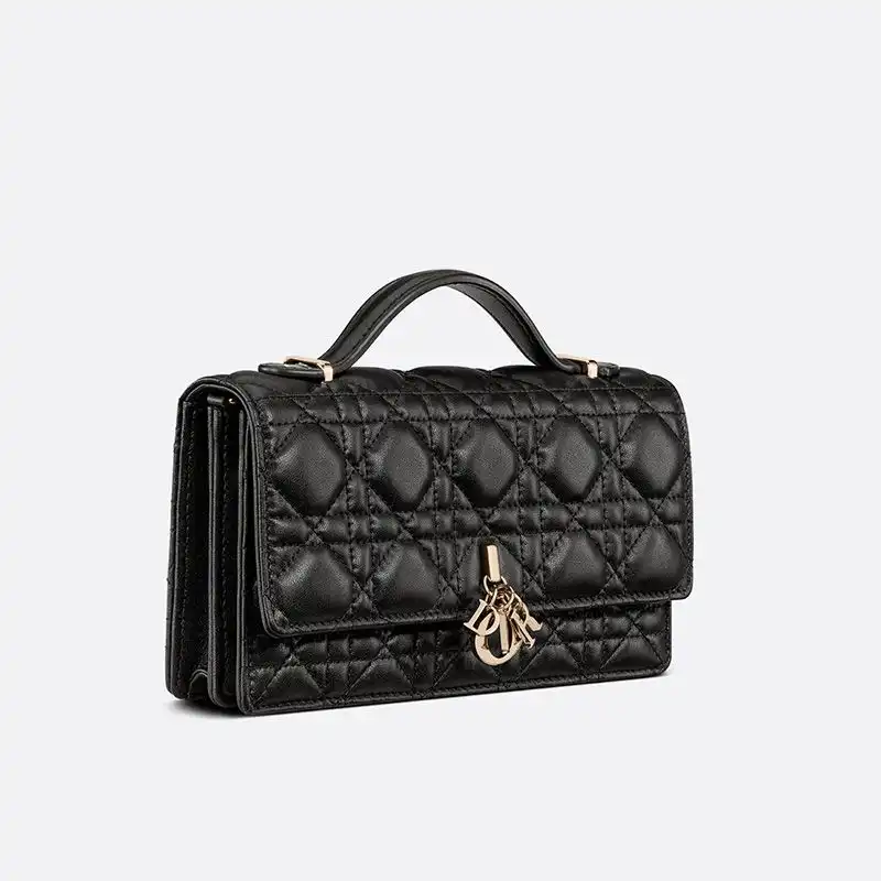 Cheap Mini Miss Dior Top Handle Bag Cannage Lambskin Black 0127 Hot Sale