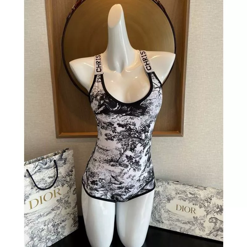 Dior Crisscross Swimsuit Women Toile De Jouy Motif Lycra White 0113 Hot Sale