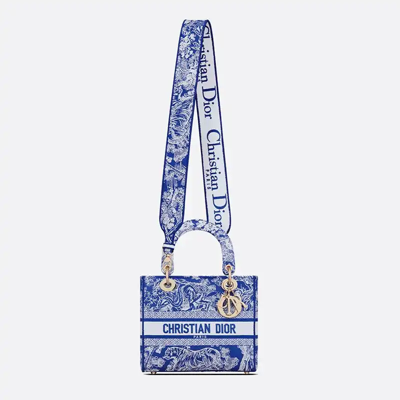 Cheap Medium Lady D-lite Bag Toile de Jouy Motif Canvas Bright Blue 0126 Hot Sale