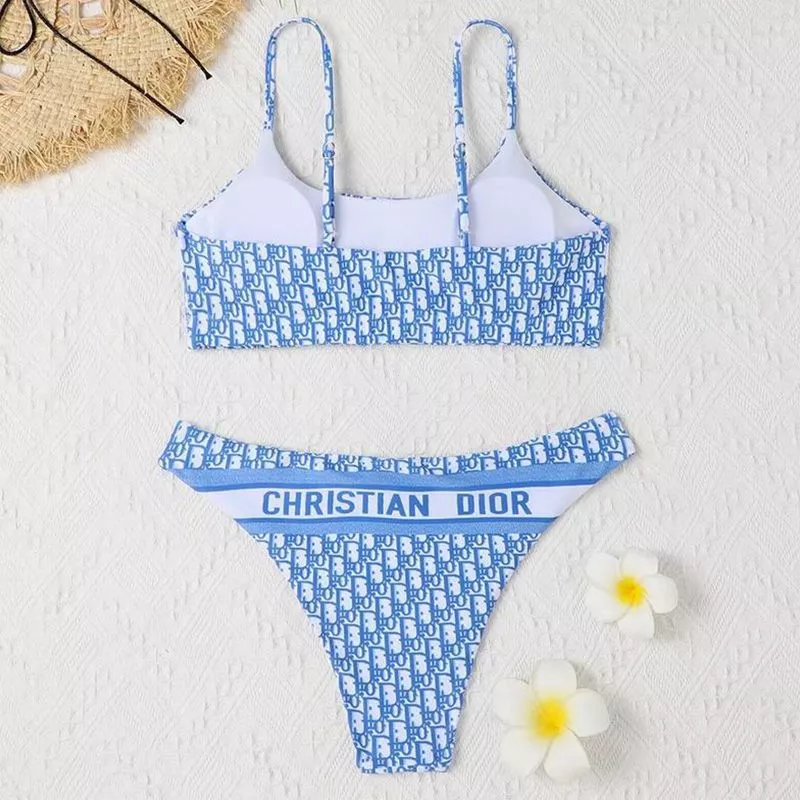 Cheap Christian Dior Spaghetti Bikini Women Oblique Motif Lycra Sky Blue 0113 Hot Sale