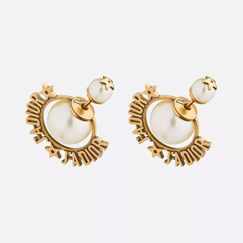 J'Adior Dior Tribales Earrings Metal and White Resin Pearls Gold 0113 Hot Sale