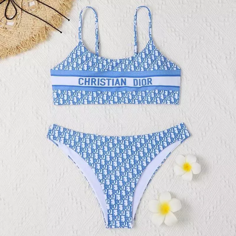 Christian Dior Spaghetti Bikini Women Oblique Motif Lycra Sky Blue 0113 Hot Sale