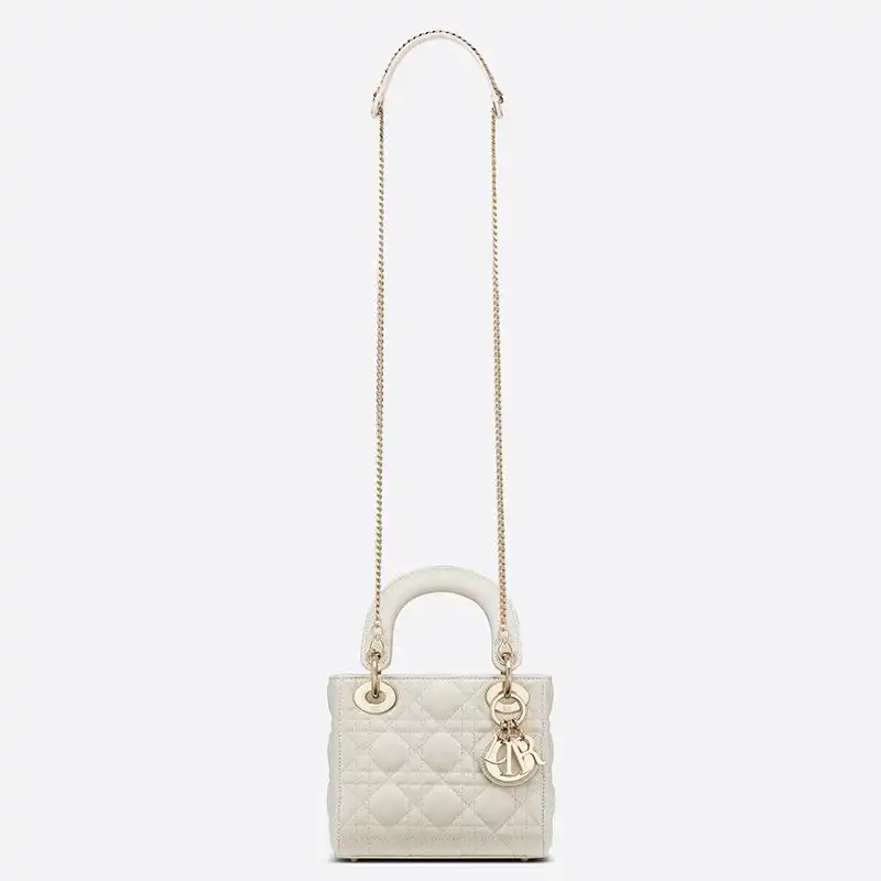 Cheap Mini Lady Dior Bag Cannage Lambskin White 0127 Hot Sale