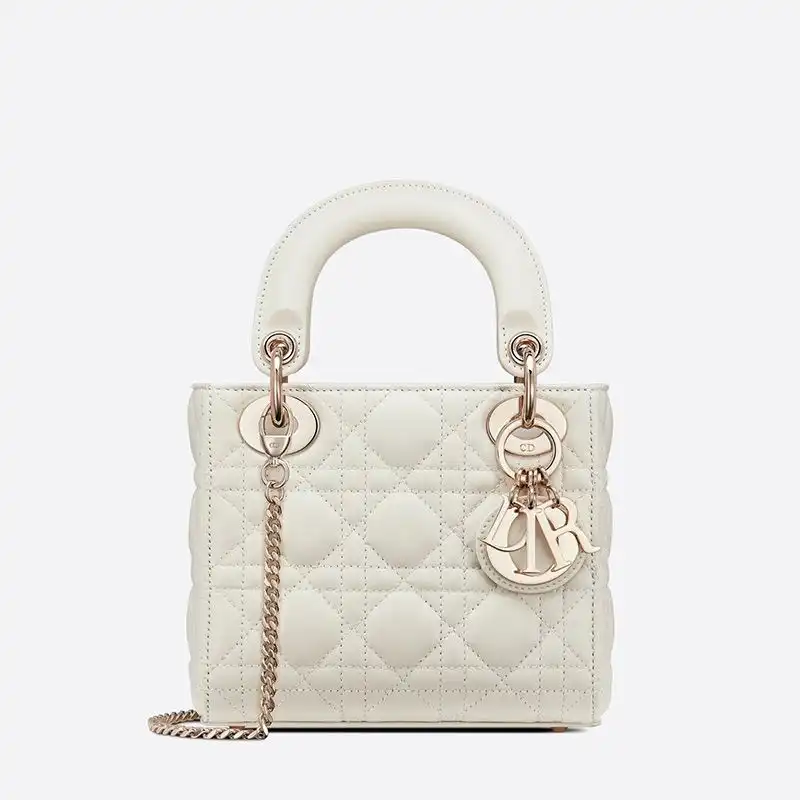 Mini Lady Dior Bag Cannage Lambskin White 0127 Hot Sale