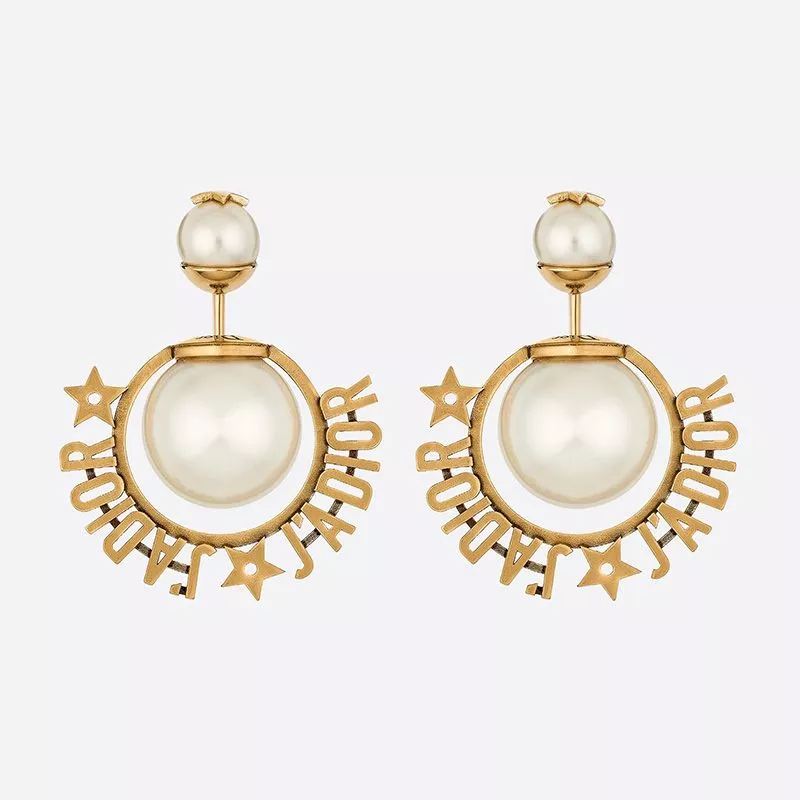 Cheap J'Adior Dior Tribales Earrings Metal and White Resin Pearls Gold 0113 Hot Sale