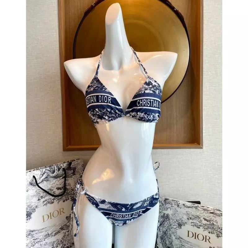 Christian Dior Bikini Women Toile De Jouy Motif Lycra Blue 0113 Hot Sale