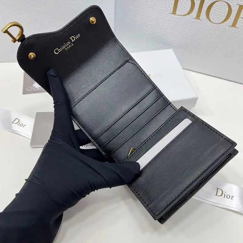 Cheap Dior Saddle Three-Fold Card Holder Grained Calfskin Black 0131 Hot Sale