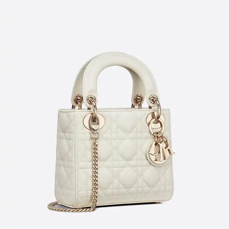 Cheap Mini Lady Dior Bag Cannage Lambskin White 0127 Hot Sale