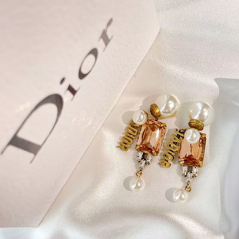 Cheap Dior Tribales Earrings Metal, White Resin Pearls And Crystals Brown 0118 Hot Sale