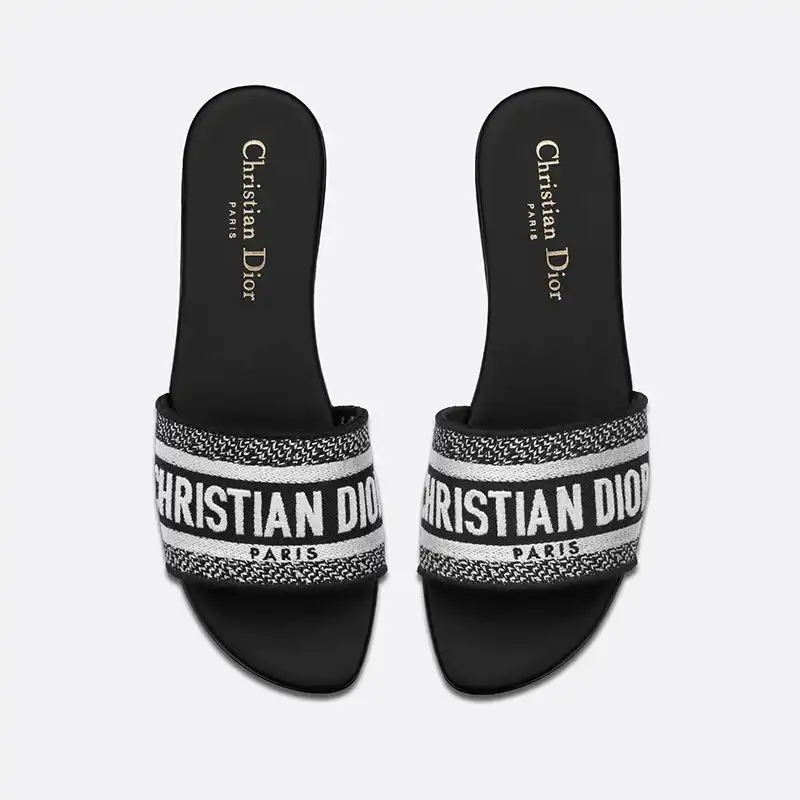 Cheap Christian Dior Dway Slides Women Canvas Black 0122 Hot Sale