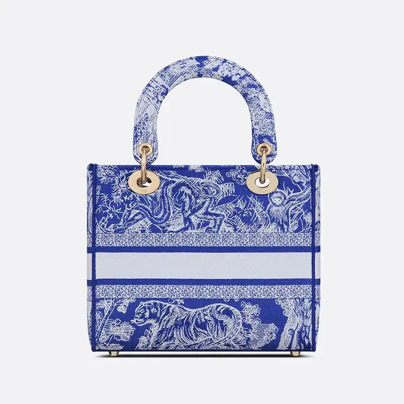 Cheap Medium Lady D-lite Bag Toile de Jouy Motif Canvas Bright Blue 0126 Hot Sale