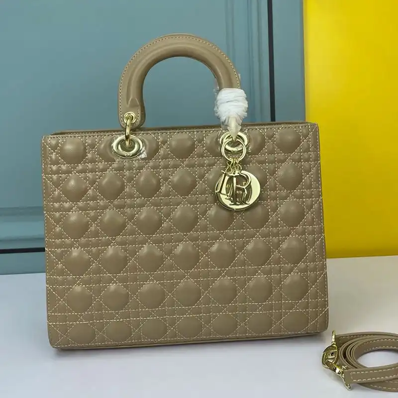 Large Lady Dior Bag Cannage Lambskin Apricot Gold 0128 Hot Sale