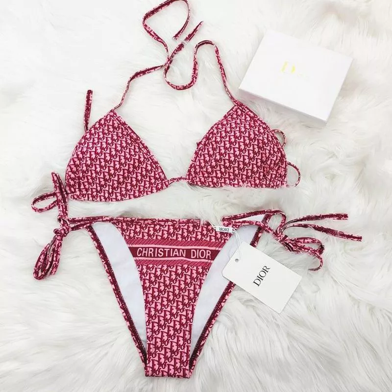 Christian Dior Bikini Women Oblique Motif Lycra Burgundy Pink 0116 Hot Sale