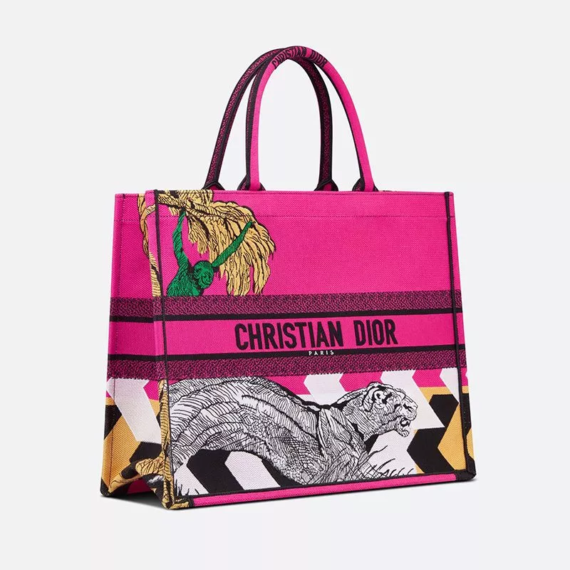 Cheap Dior Book Tote D-Jungle Pop Motif Canvas Rose 0112 Hot Sale