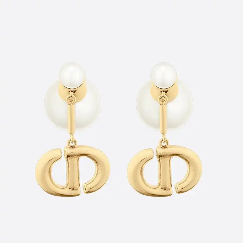 Cheap Dior Tribales Earrings CD Drop and White Resin Pearls Gold 0123 Hot Sale