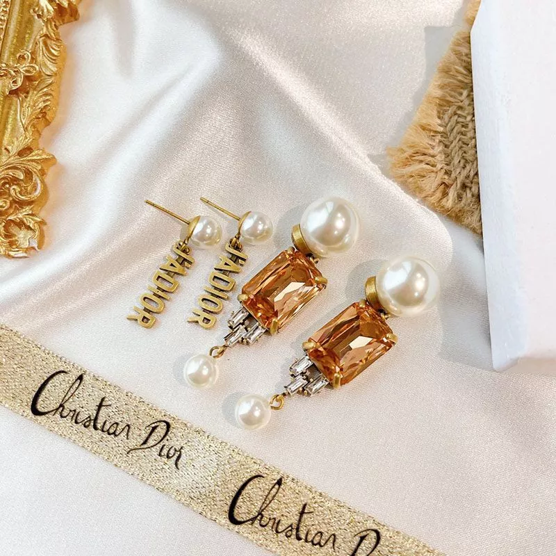 Cheap Dior Tribales Earrings Metal, White Resin Pearls And Crystals Brown 0118 Hot Sale