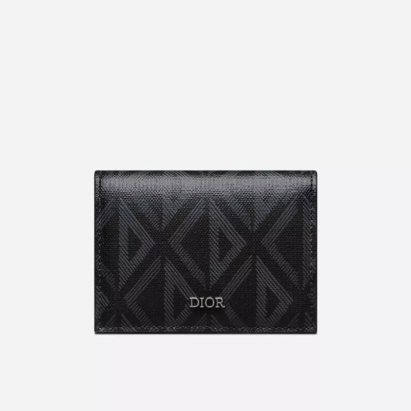 Dior Business Card Holder CD Diamond Motif Canvas Black 0114 Hot Sale