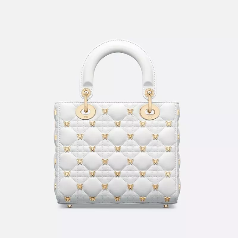 Cheap Small Lady Dior Bag with Butterfly Studs Cannage Lambskin White 0117 Hot Sale