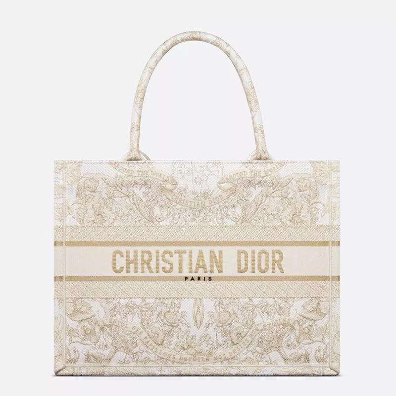 Dior Book Tote Butterfly Around The World Motif Canvas White Gold 0112 Hot Sale