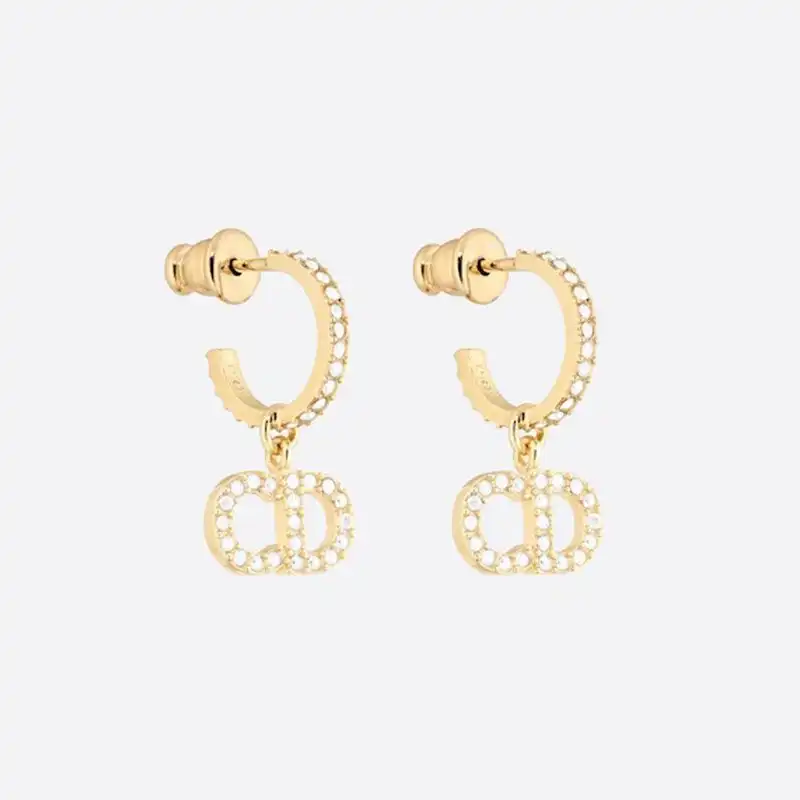 Dior Clair D Lune Earrings Metal And White Crystals Gold 0130 Hot Sale