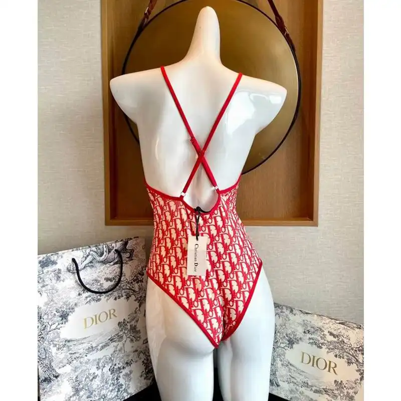 Cheap Dior Crisscross Swimsuit Women Oblique with Bee CD Motif Lycra Red 0124 Hot Sale