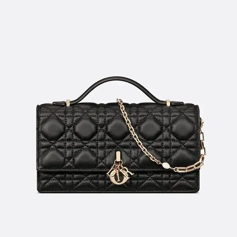 Mini Miss Dior Top Handle Bag Cannage Lambskin Black 0127 Hot Sale