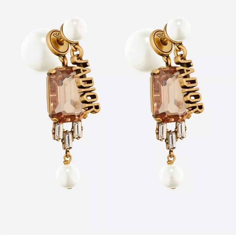 Cheap Dior Tribales Earrings Metal, White Resin Pearls And Crystals Brown 0118 Hot Sale