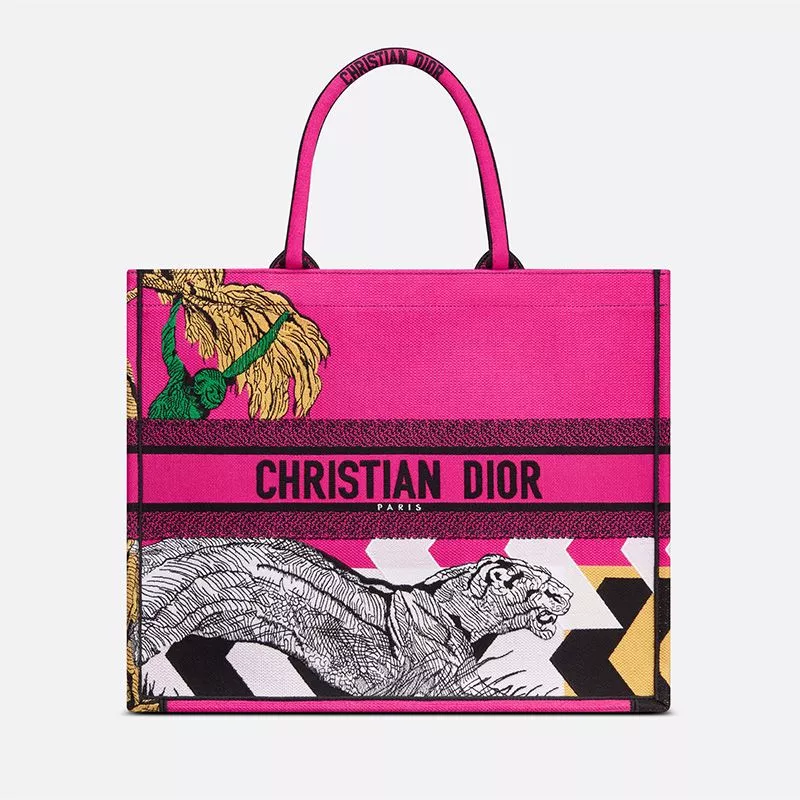 Dior Book Tote D-Jungle Pop Motif Canvas Rose 0112 Hot Sale