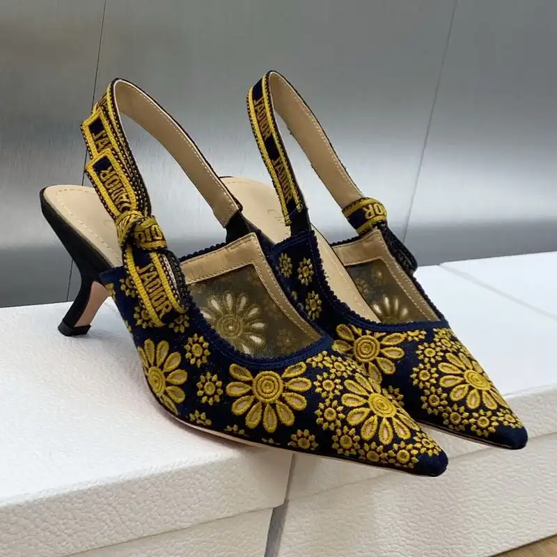 Cheap J'Adior Slingback Pumps Women Saint-Gall Floral Motif Mesh Blue Gold 0122 Hot Sale