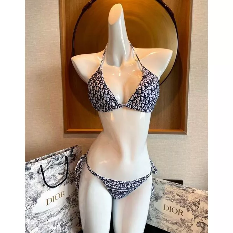 Christian Dior Bikini Women Oblique Motif Lycra Blue 0113 Hot Sale