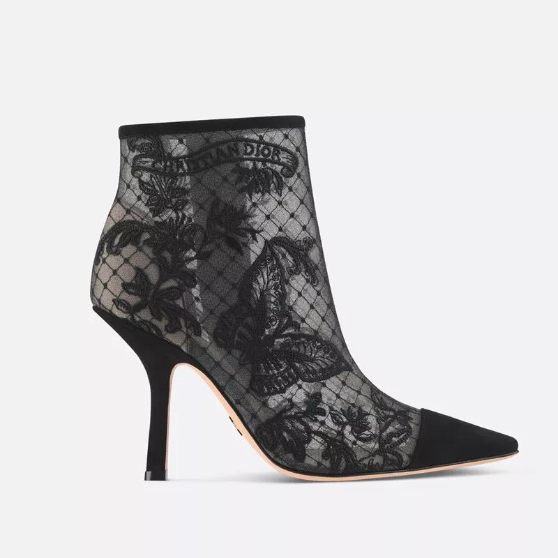 Cheap Dior Capture Heeled Ankle Boots Women Butterfly Motif Transparent Mesh Black 0115 Hot Sale