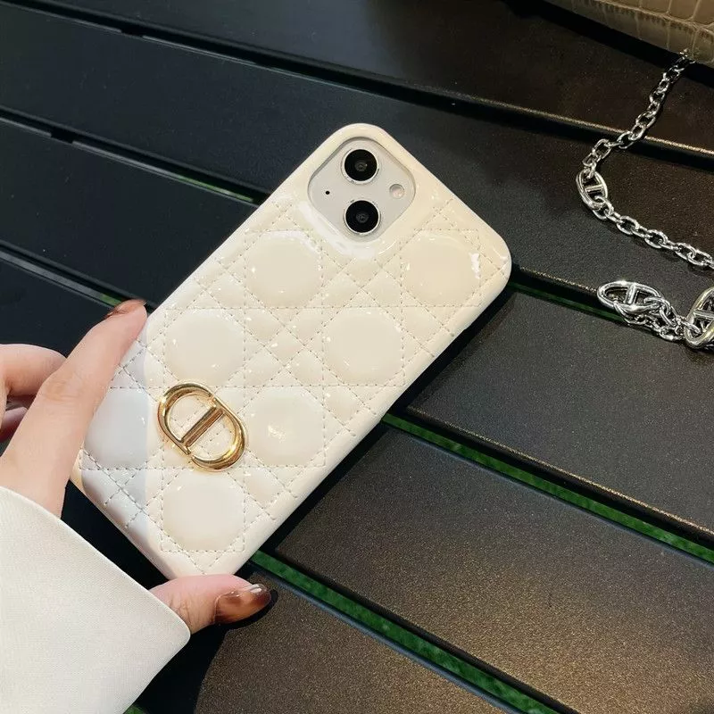 Dior CD iPhone Case Cannage Patent Leather White 0112 Hot Sale