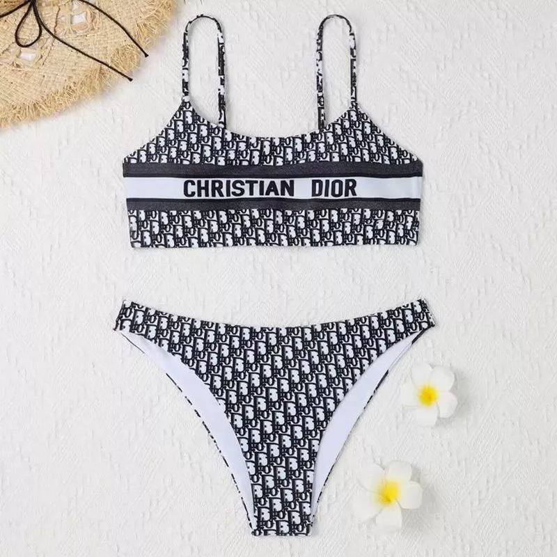 Cheap Christian Dior Spaghetti Bikini Women Oblique Motif Lycra Black 0116 Hot Sale