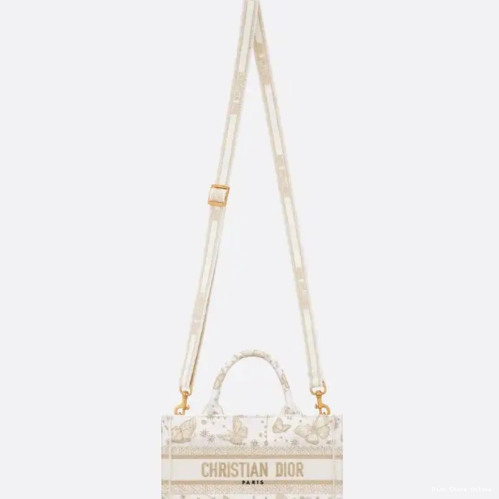 Cheap Strap Zodiac Dior Butterfly Mini with Canvas White Book Tote Gold Motif 0223 Hot Sale