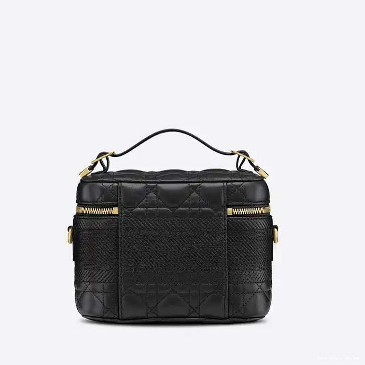 Cheap DiorTravel Lambskin Cannage Case Black Vanity Small 0215 Hot Sale