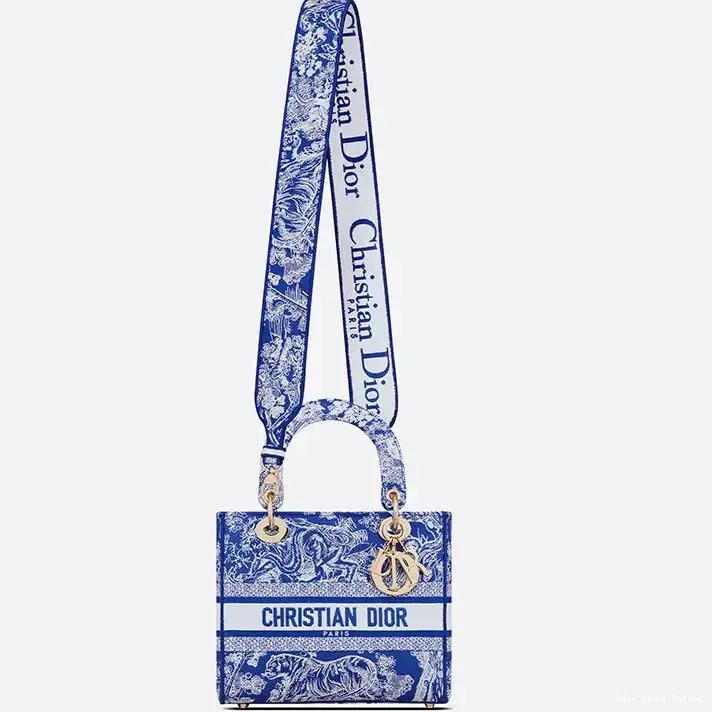 Cheap Blue Motif Bag Bright Jouy D-lite Lady Medium de Toile Canvas 0222 Hot Sale