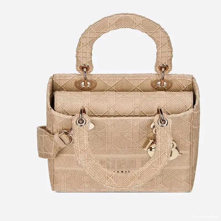 Cheap Bag Medium Cannage Beige Canvas Lady D-lite Motif 0219 Hot Sale