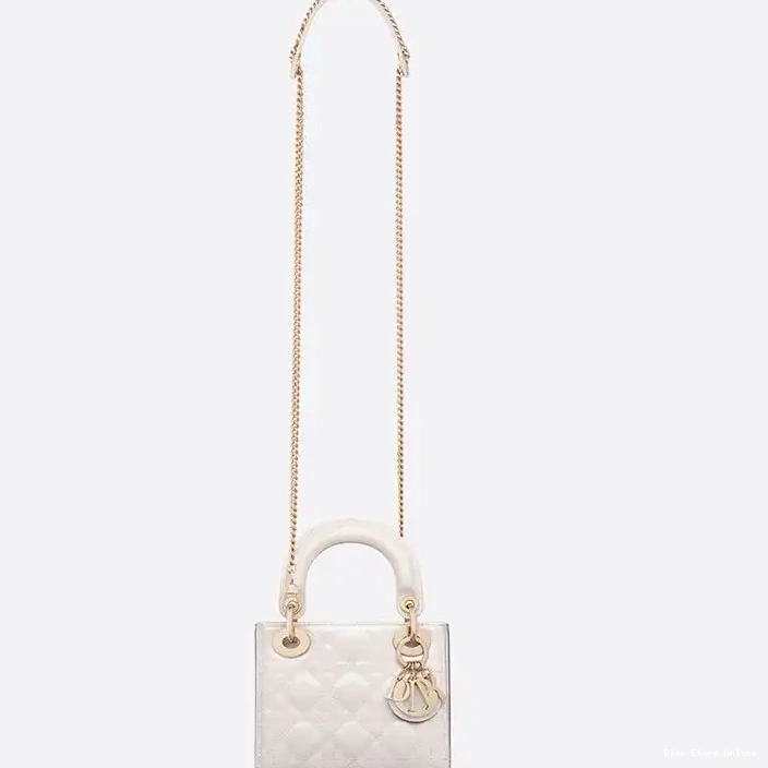 Cheap Dior Cannage White Bag Lady Calfskin Patent Mini 0224 Hot Sale