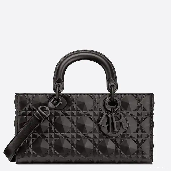 Cheap Medium Black D-Joy Ultramatte Calfskin Lady Bag Cannage with Diamond Motif 0224 Hot Sale