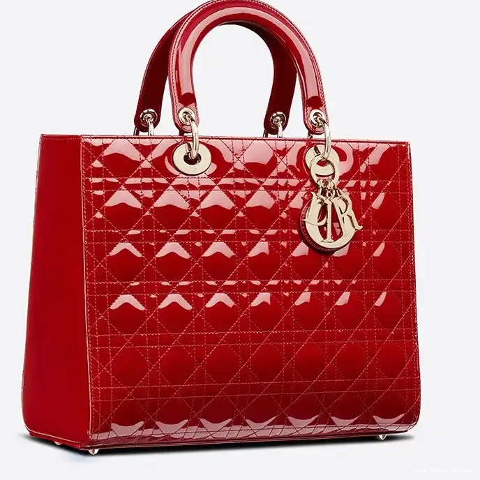 Cheap Red Bag Large Calfskin Lady Dior Gold Cannage Patent 0224 Hot Sale