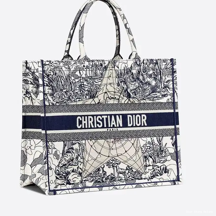 Cheap Tote Blue Dior Motif World Book the Canvas Around 0215 Hot Sale