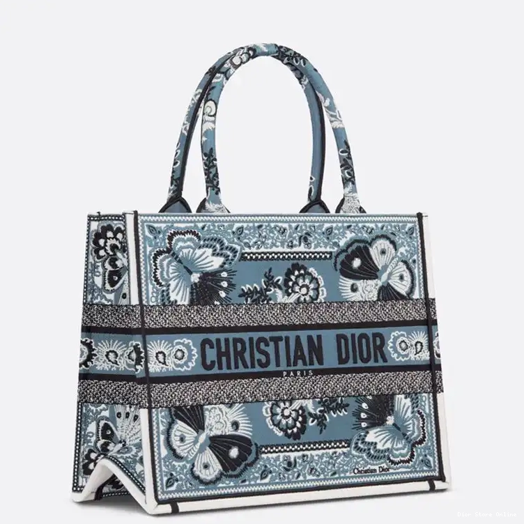 Cheap Tote Motif Dior Book Bandana Butterfly Canvas Blue 0217 Hot Sale