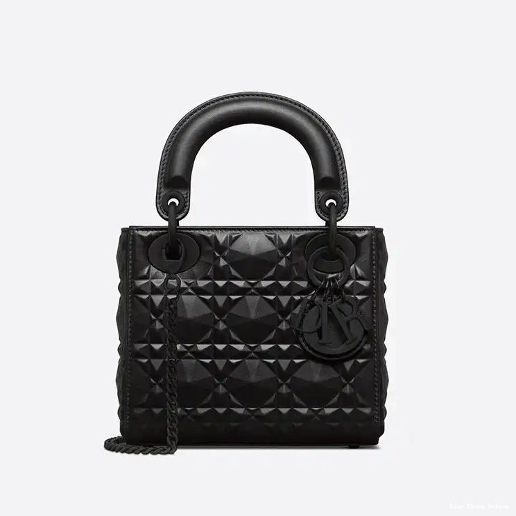 Cheap Cannage Lady Motif Dior Ultramatte Black Mini Diamond with Bag Calfskin 0216 Hot Sale