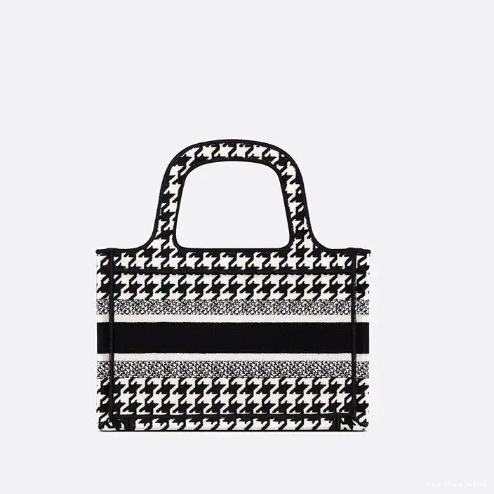 Cheap Canvas Dior Houndstooth Motif Mini Book Macro Tote Black 0213 Hot Sale