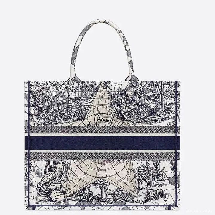 Cheap Tote Blue Dior Motif World Book the Canvas Around 0215 Hot Sale