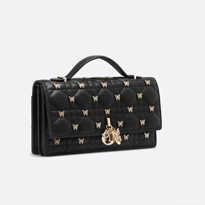 Cheap Butterfly Miss Cannage Bag Handle Black Lambskin with Top Studs Dior 0212 Hot Sale