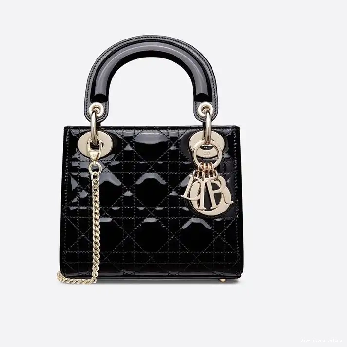 Cheap Dior Mini Patent Cannage Bag Lady Black Calfskin 0217 Hot Sale