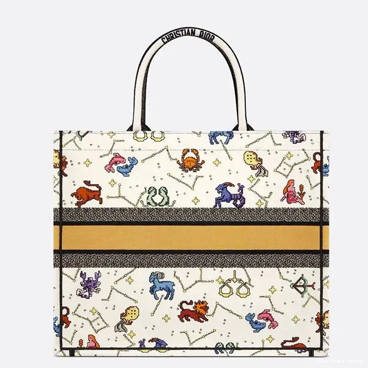 Cheap Zodiac Dior Motif Pixel Book Tote White Canvas 0223 Hot Sale