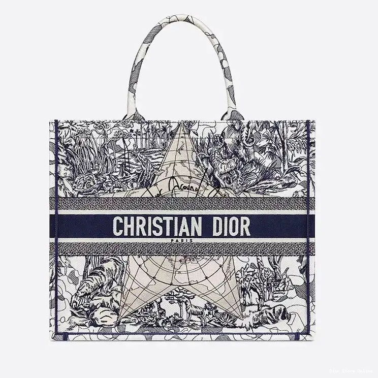 Cheap Tote Blue Dior Motif World Book the Canvas Around 0215 Hot Sale